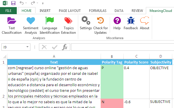 MeaningCloud for Excel